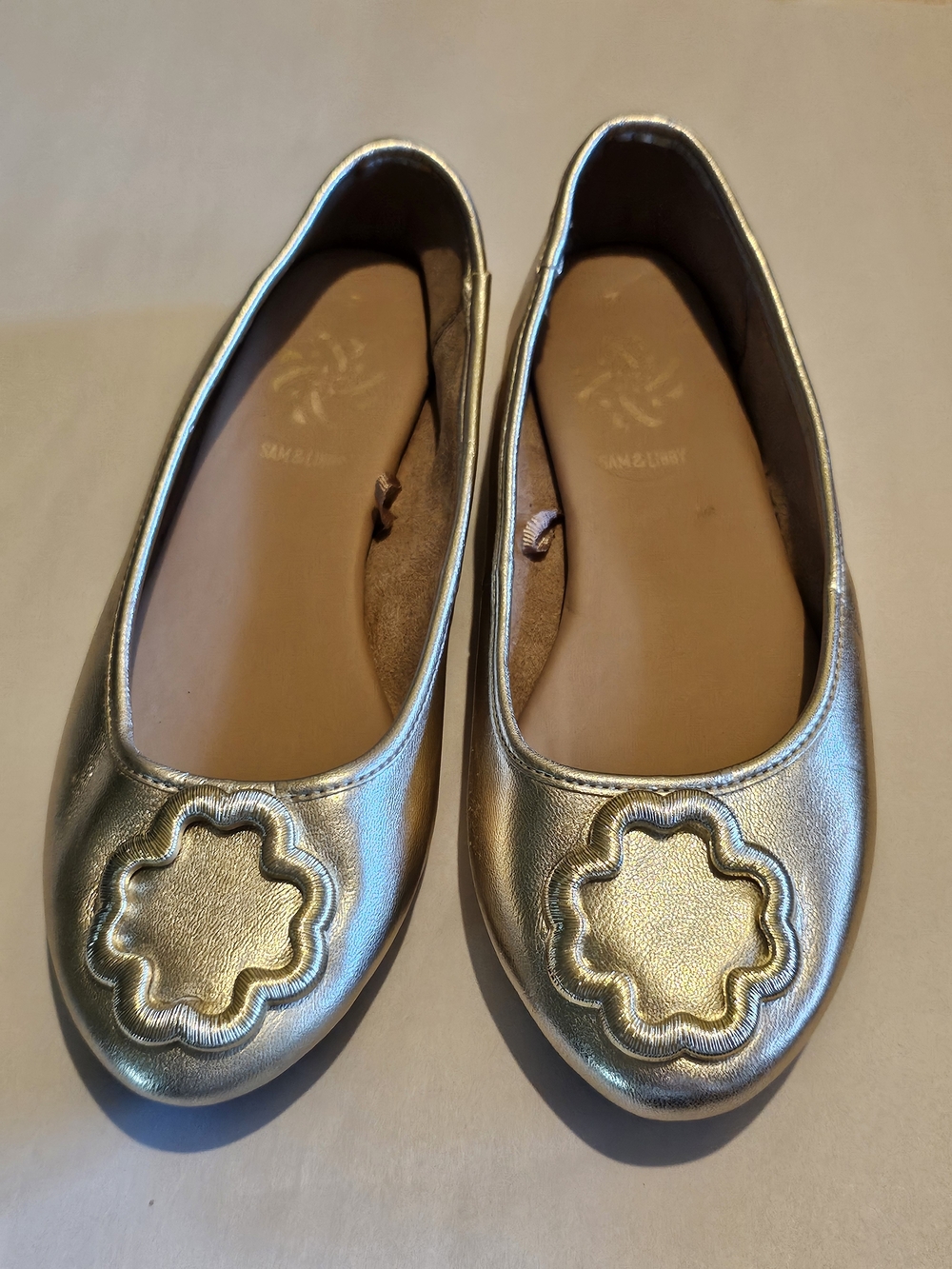 Sam & Libby Gold Ballet Flats Coco Luxe Embellished Round Toe
